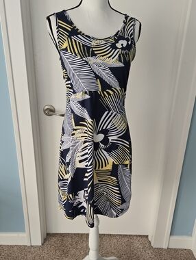 Columbia Performance Fabric Tennis Dress Navy Tropical Print Summer Mini Dress